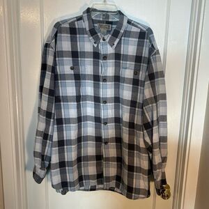 Duluth Trading Company 2XL 100% Cotton Button Down Shirt Gray/Blk/White Plaid